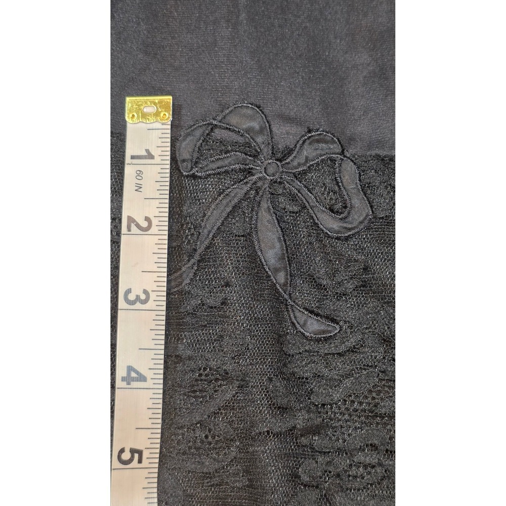 Vintage Black Lace Trim Full Slip Nightgown Adjustable Straps Bow Coquette Girl - Picture 4 of 14